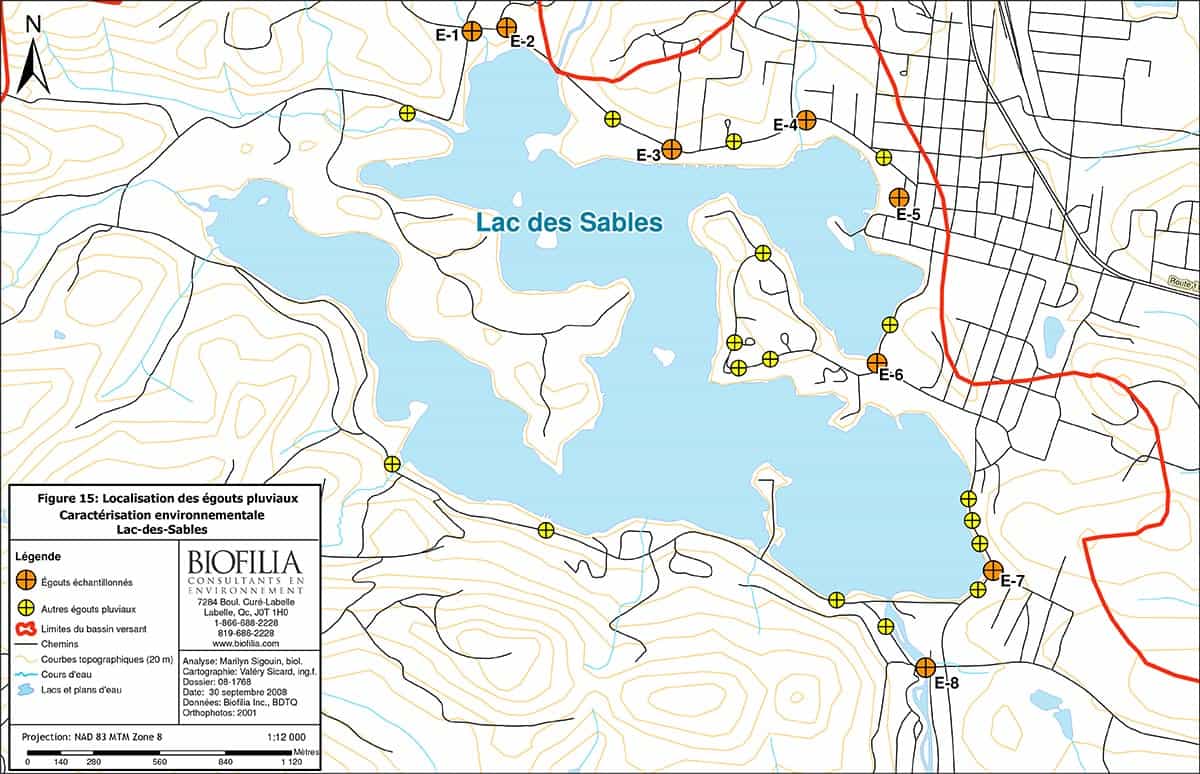 Localisation des égouts pluviaux - Lac des Sables