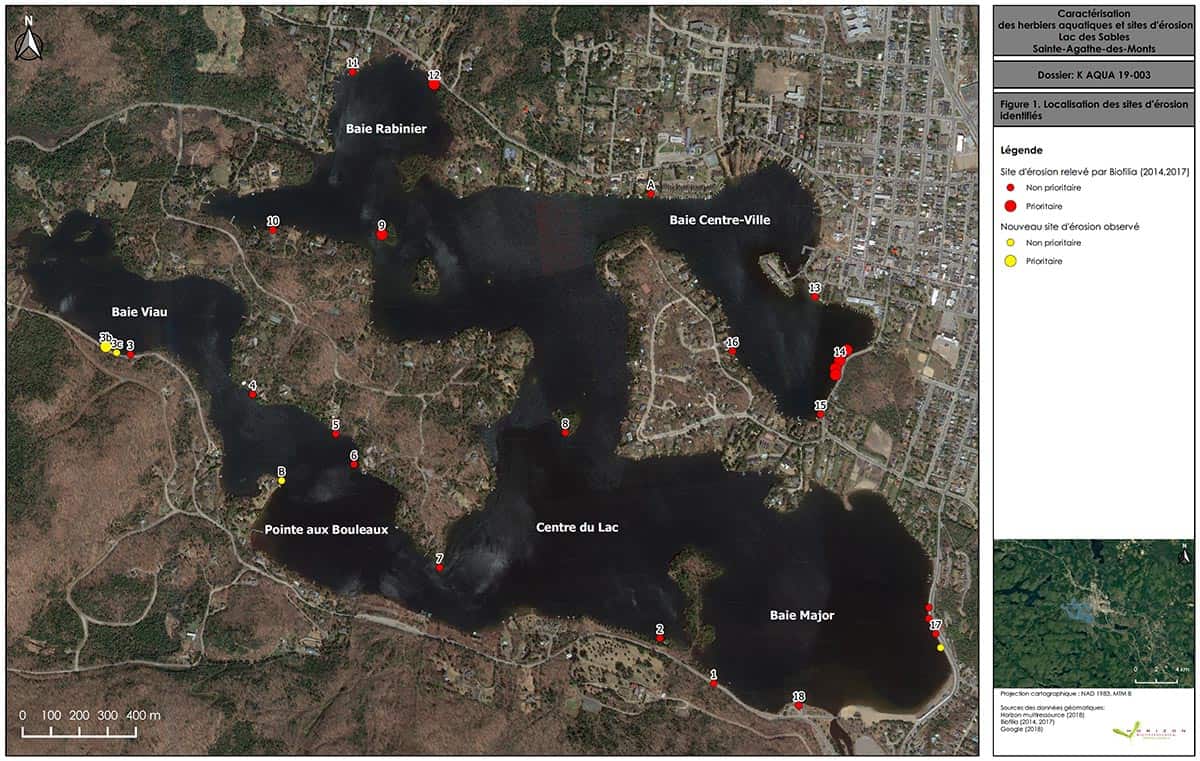 Location des sites d’érosion - Lac des Sables